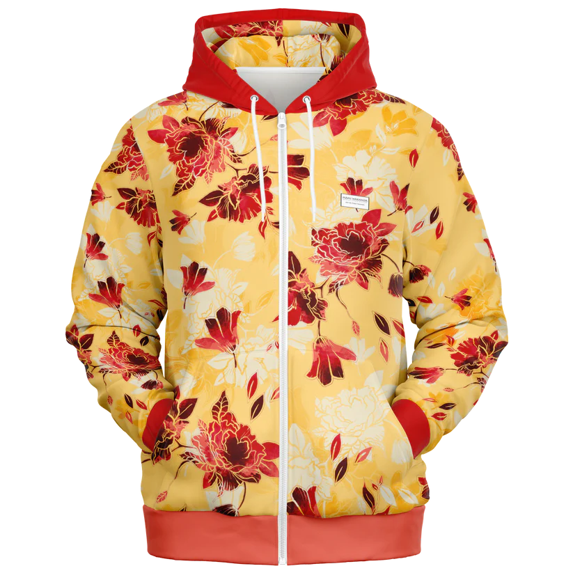 Athletic-Zip-Up-Hoodie-Red-Bloom-Timeless-Florals-gang-street-style-fashion 2