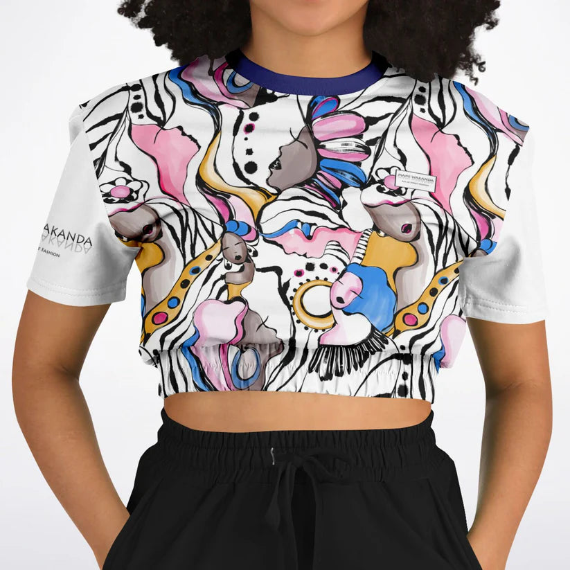 Fashion Cropped Short Sleeve Sweatshirt - Sweet Face-Zahra