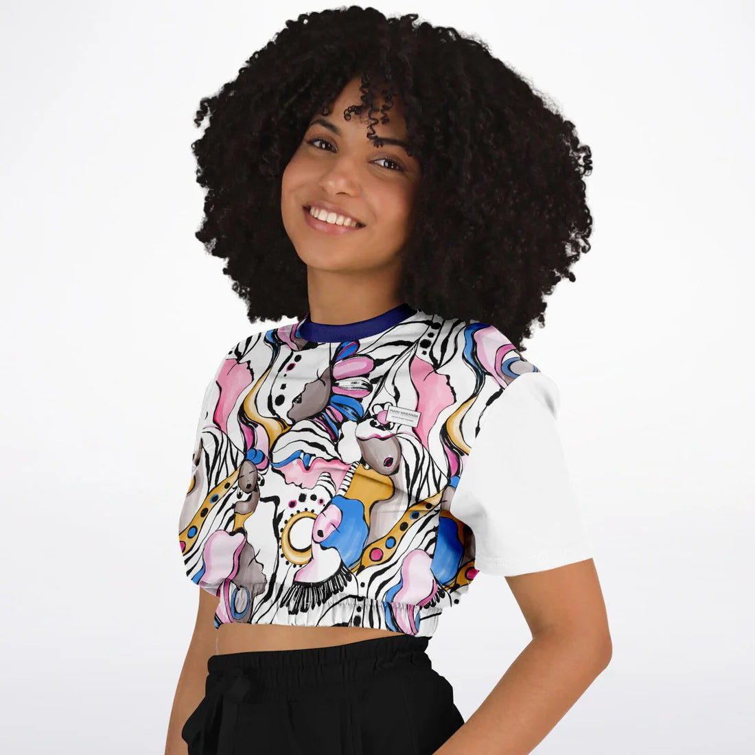 Fashion Cropped Short Sleeve Sweatshirt - Sweet Face-Zahra