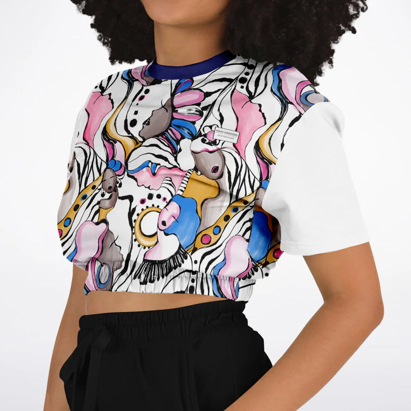 Fashion Cropped Short Sleeve Sweatshirt - Sweet Face-Zahra