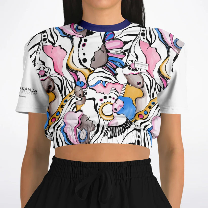 Fashion Cropped Short Sleeve Sweatshirt - Sweet Face-Zahra