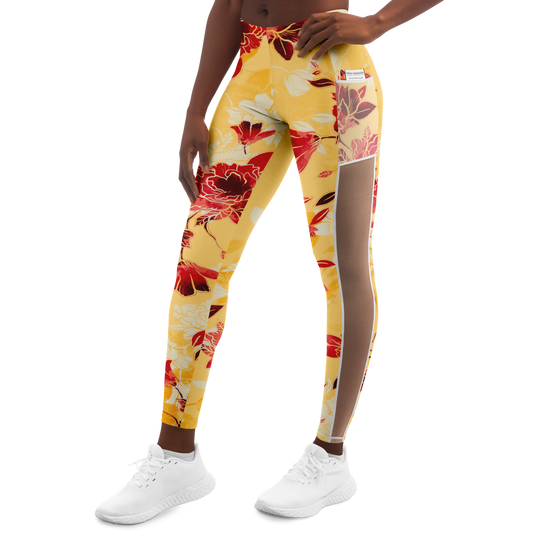 Mesh Pocket Legging Red Bloom- Timeless Florals